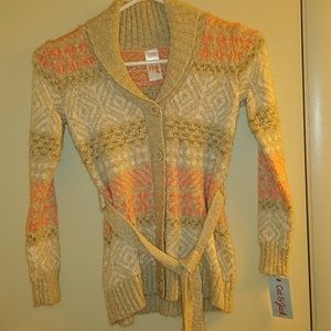 Oatmeal Heather color sweater jacket with belt